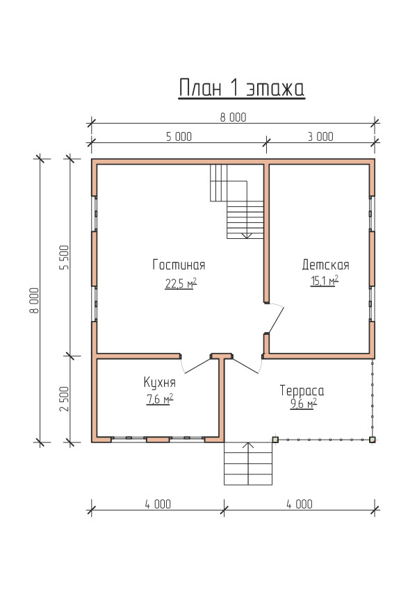 План дома 1 этаж 8 на 8