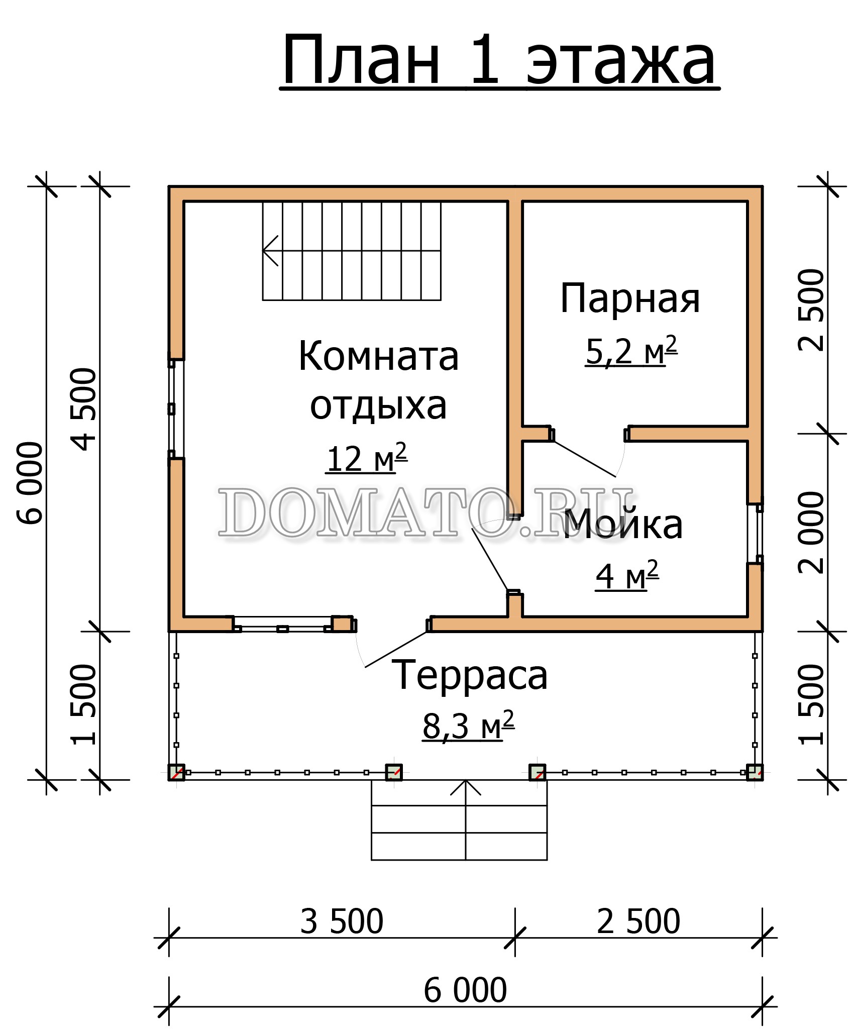 Проект бани 5 на 6 с мансардой