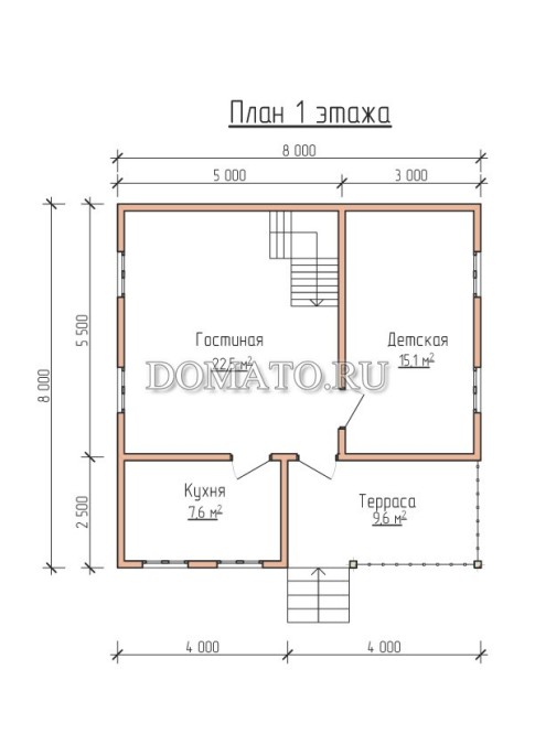 план дома 1 этажа 8×8