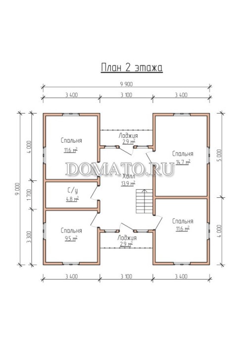 План 2 этажа, проект дома 10×9