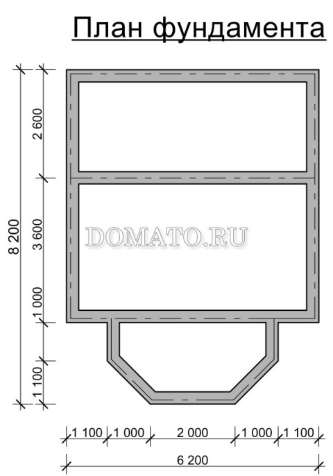 план фундамента Деревянного дома 6×6 с эркером