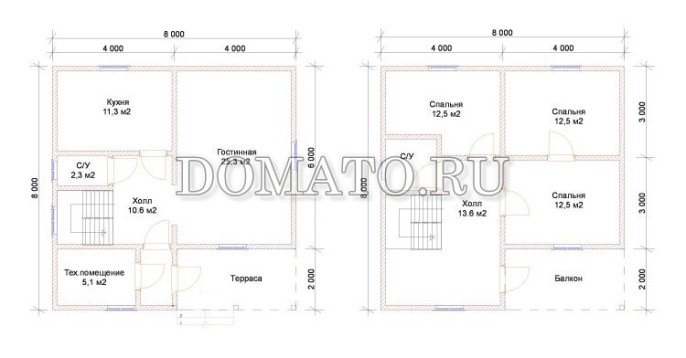 Проект дома 8×8, планы этажей