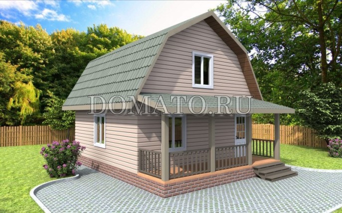 Каркасный дом 7.5×6 с террасой