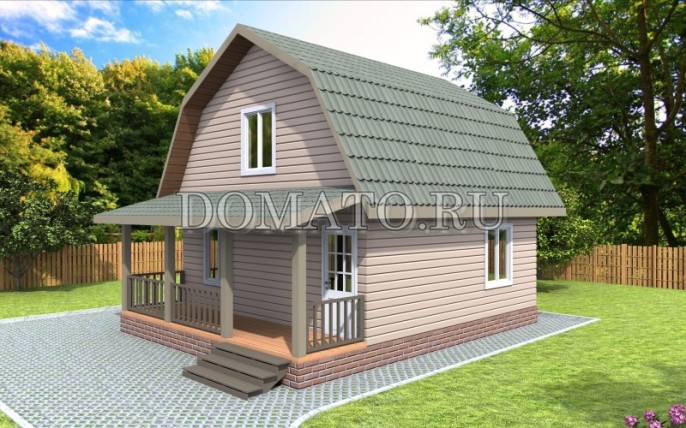 Фасад каркасного дома 7.5×6 с террасой