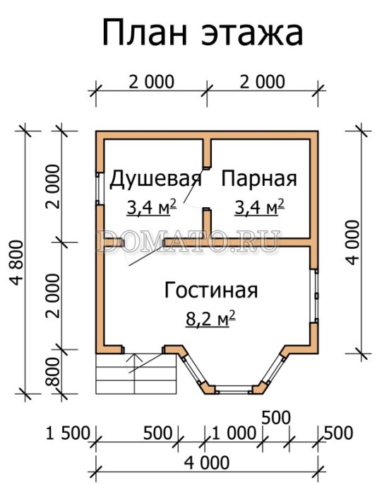 план 1 этажа бани 5×4 с эркером