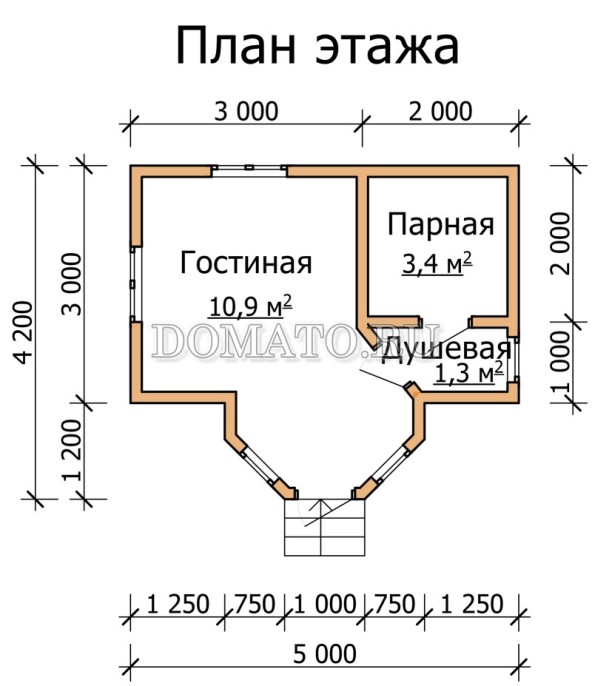 план 1 этажа бани 5×4 одноэтажной