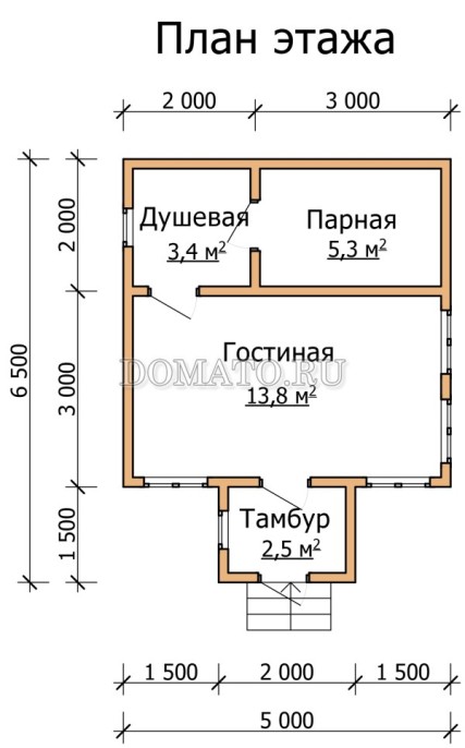 план 1 этажа  бани 6.5×5