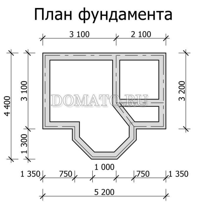 план фундамента бани 5×4 одноэтажной