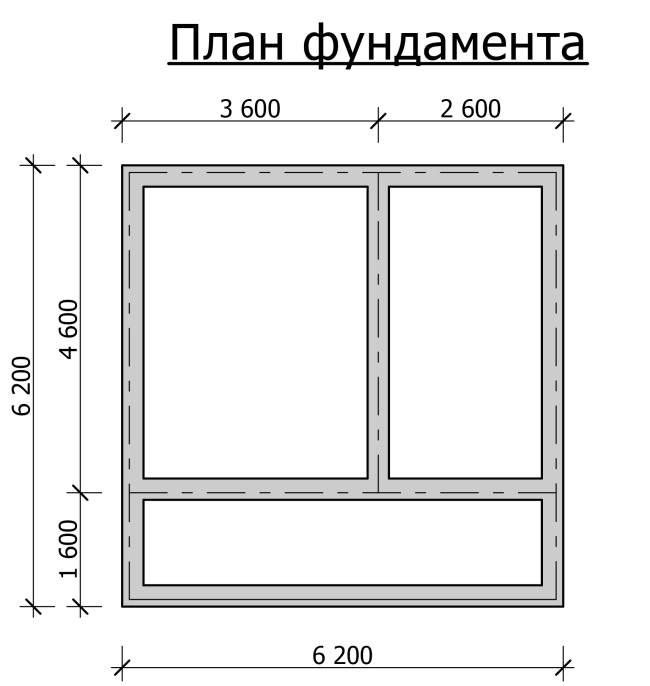 план фундамента бани с мансардой  6 на 6