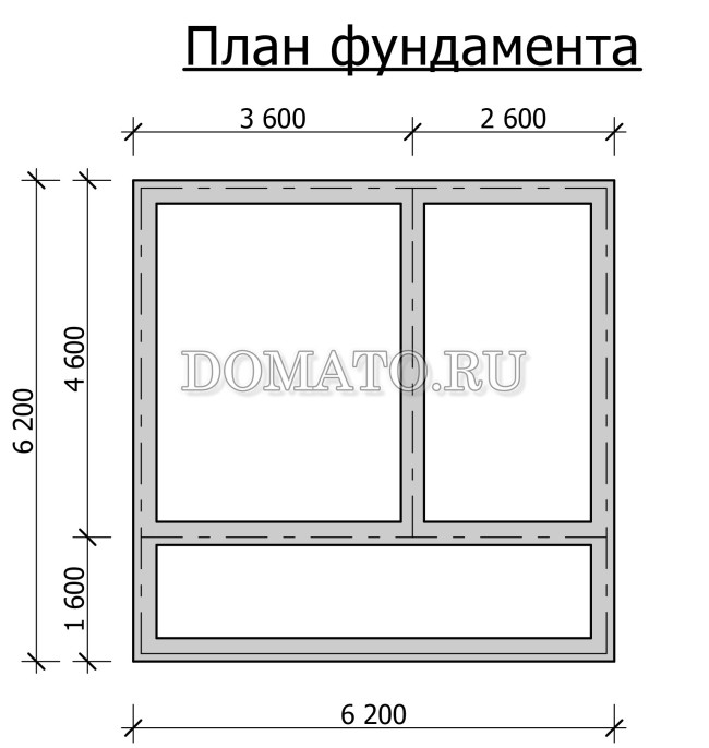 план фундамента бани с мансардой 6×6