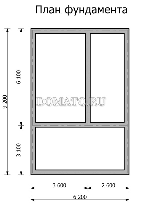 план фундамента  двухэтажной бани 6х9