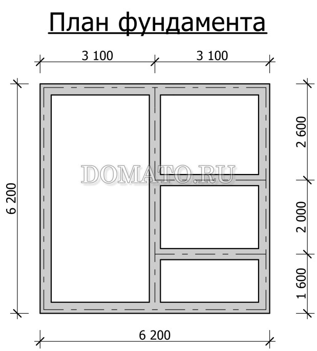 план фундамента бани с мансардой 6×6